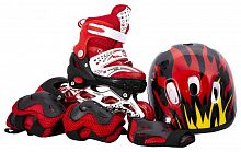 Набор детских роликовых коньков со шлемом и защитой (красный), размер S,M